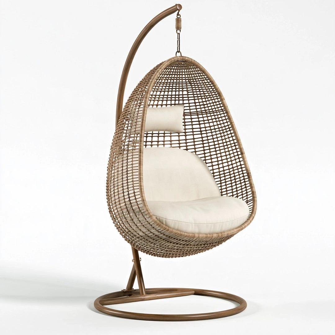 Poltrona sospesa 105 x 105 x 195 cm in rattan marrone con struttura in metallo