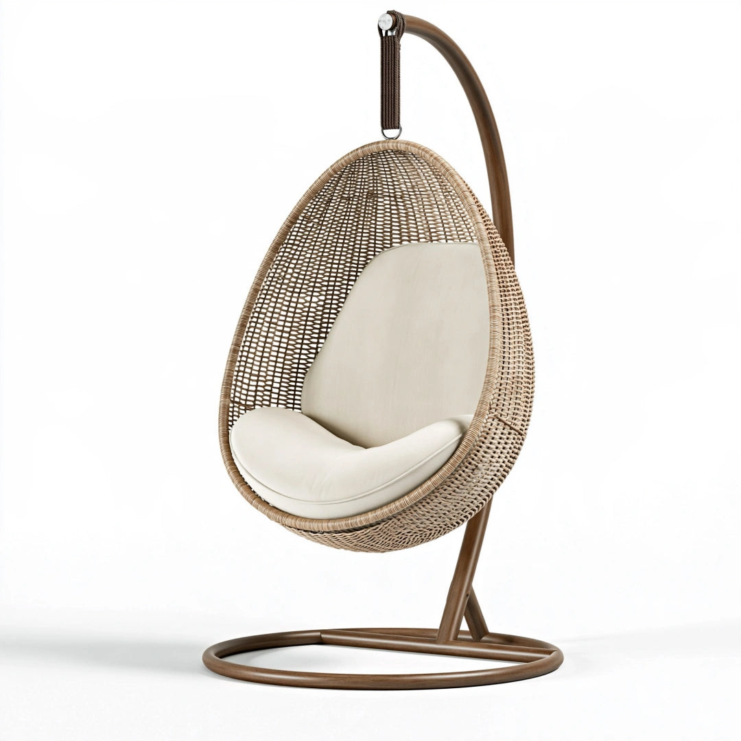 Poltrona sospesa 105 x 105 x 195 cm in rattan beige con struttura in metallo stile boho