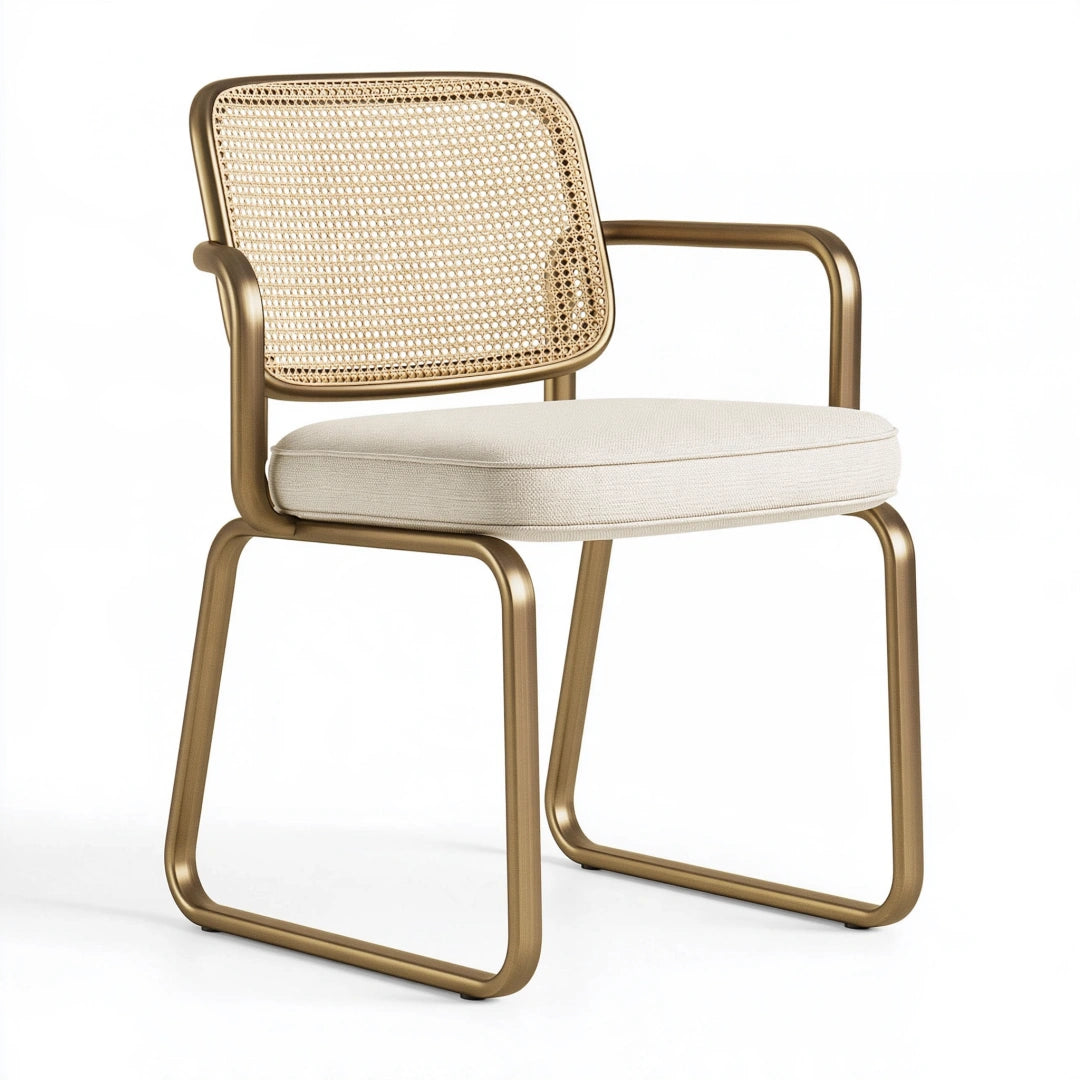 Sedia da pranzo 62 x 60 x 80 cm in metallo e rattan beige con braccioli