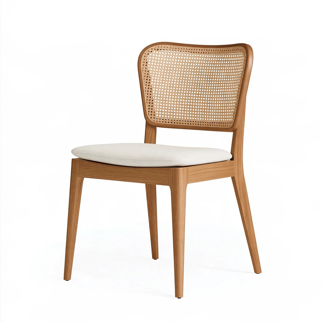 Sedia da pranzo 48 x 55 x 82 cm in legno marrone con schienale in rattan e seduta imbottita stile naturale