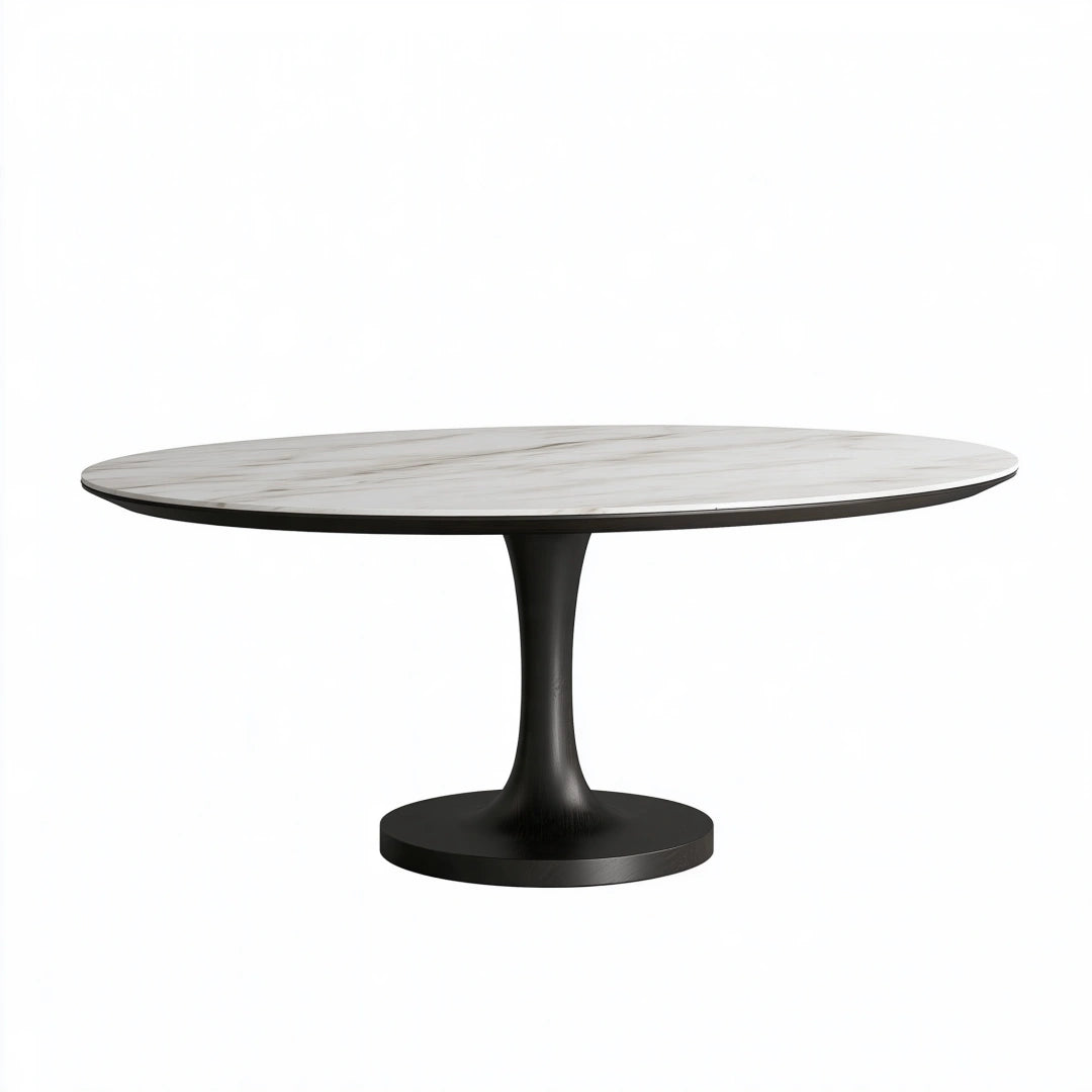 Tavolo da pranzo ovale 160 x 90 cm effetto marmo bianco con base nera stile moderno