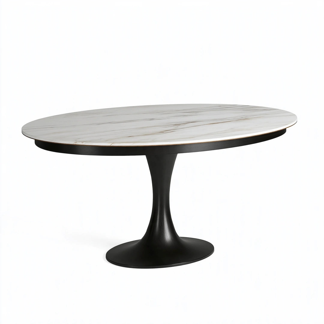 Tavolo da pranzo ovale 180 x 100 cm effetto marmo bianco con base nera stile moderno