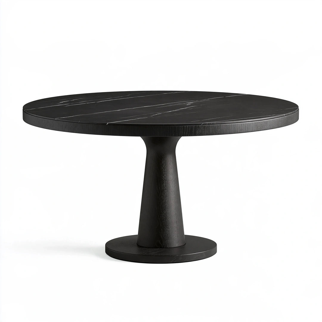 Tavolo da pranzo rotondo diametro 120 cm in legno nero con base a piedistallo