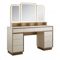 Toeletta 150 x 50 x 160 cm in legno ingegnerizzato beige con specchio illuminato e cassetti