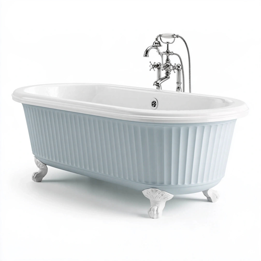 Vasca da bagno freestanding 170 x 75 x 75 cm in acrilico bianco e azzurro stile classico